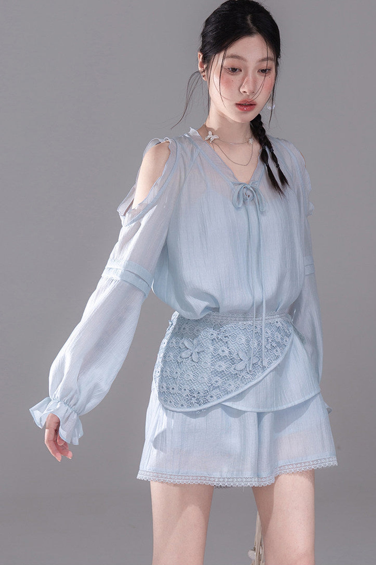 Lyocell Off-Shoulder Shirt and Shorts Set-Up