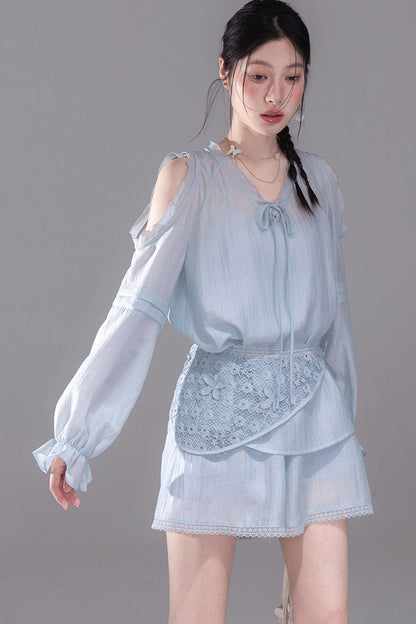 Lyocell Off-Shoulder Shirt and Shorts Set-Up
