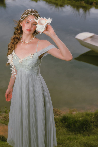 Pearl Shell Pleated Strap Dress