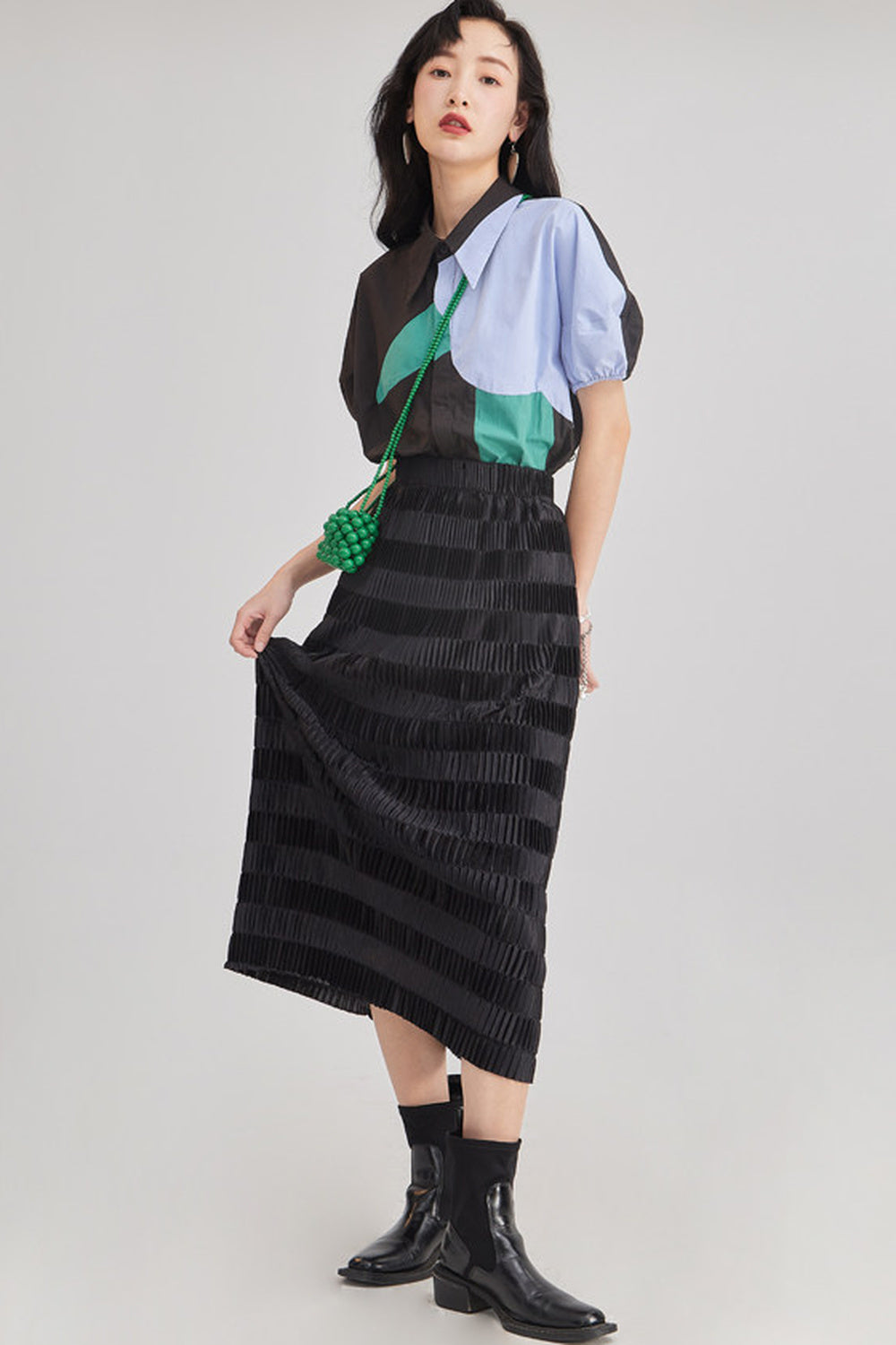 Gradient Pleated Elastic Waist Skirt