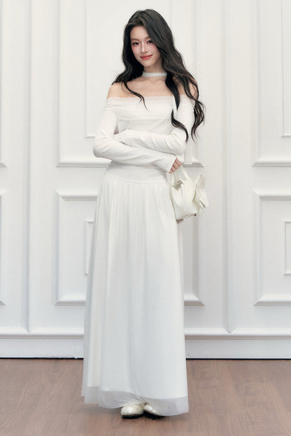 Schulterfreies Mesh-Lilienkleid