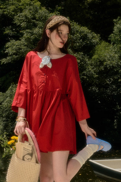 Cherry Print Cotton Doll Dress Set-Up
