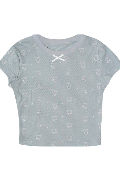 Tee-shirt à manches courtes à imprimé pois avec ours