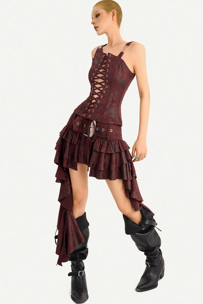 Retro Strappy Tank Top Skirt Set