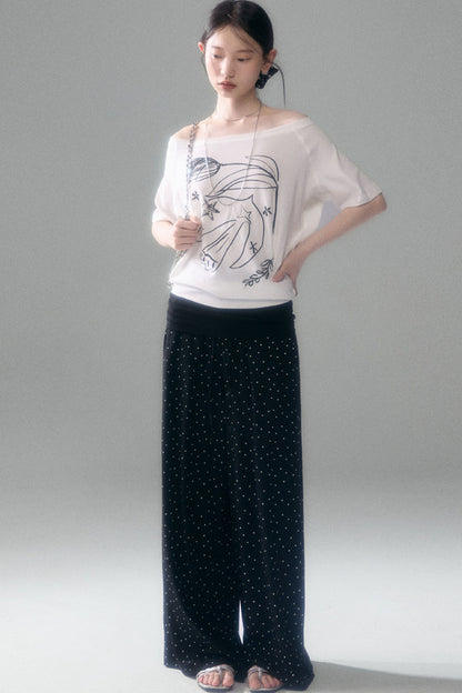 Retro Polka Dot Foldable Strapless Wide Leg Trousers