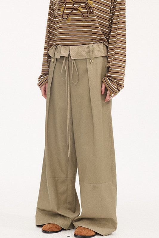 Striped Patchwork Straight-Leg Pants