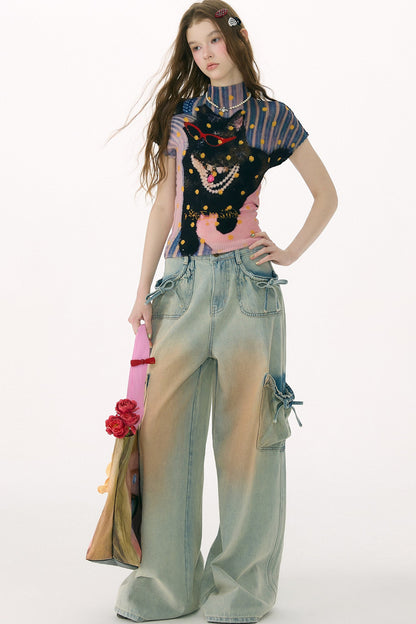 Polka Dot Pleated T-Shirt