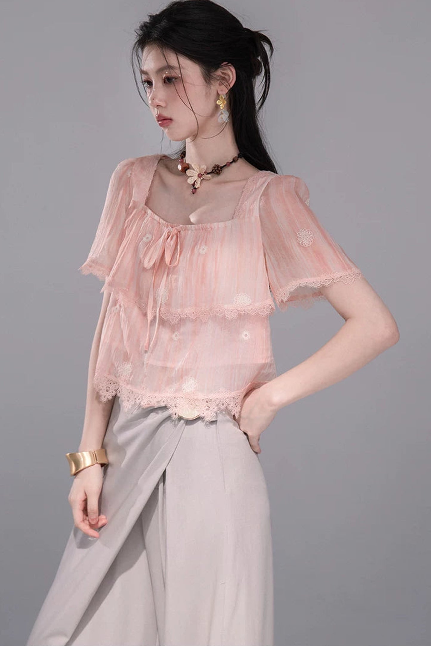 Asymmetrical Knot Wide-Leg Pants