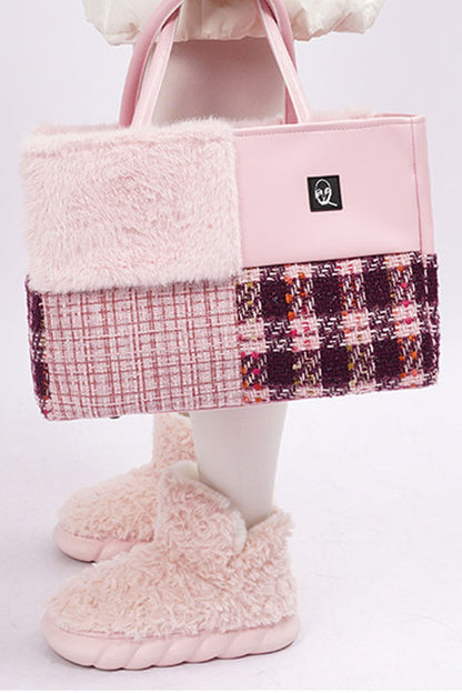 Furry Color-Block Tote Bag