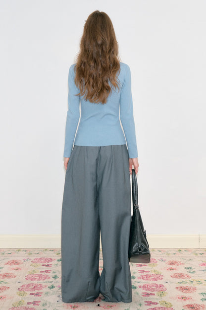 High-Waisted Bow Wide-Leg Pants