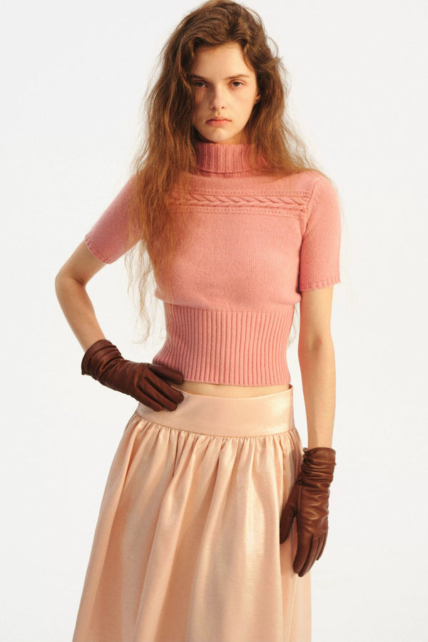 Wool Cable Knit Turtleneck Top