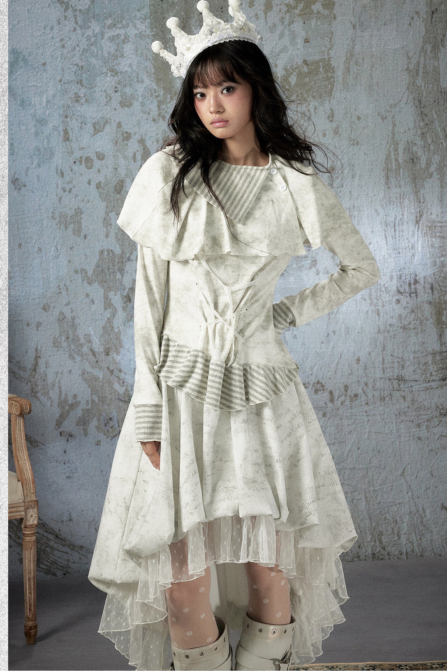 Asymmetrical Lapel Long-Sleeve Striped Patchwork Top
