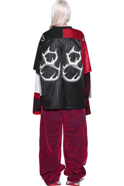 Red Ray Structure Velvet Loose Fit Jeans