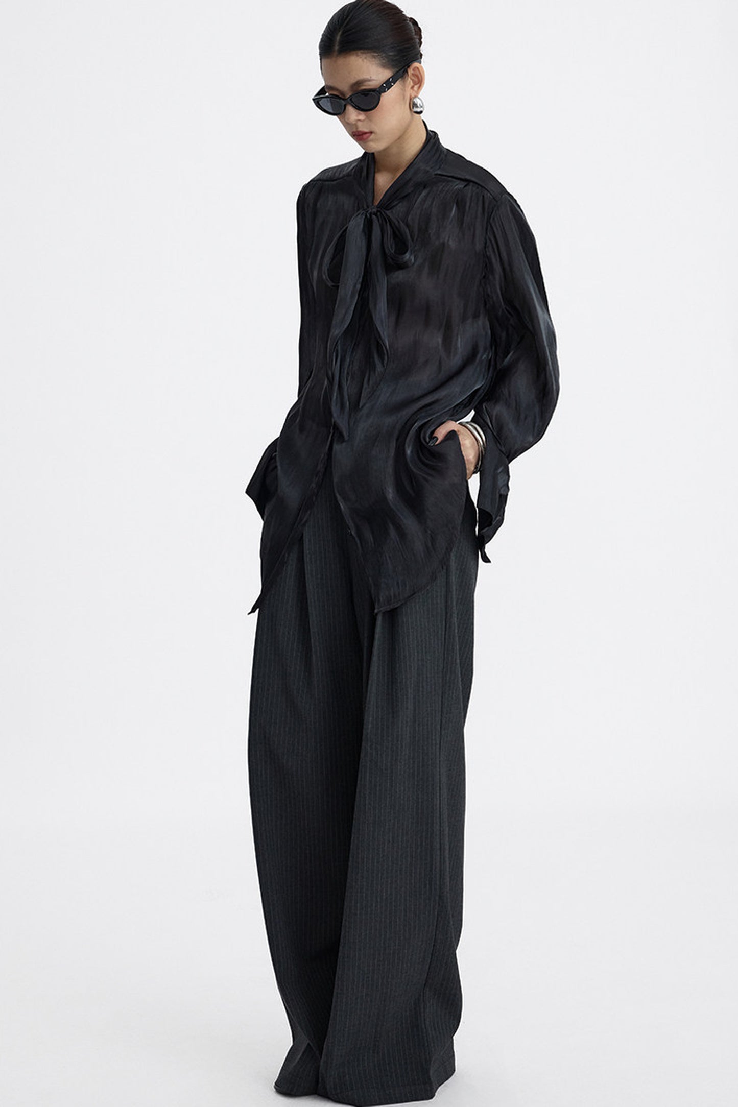Pleated Pinstripe Wide-Leg Trousers