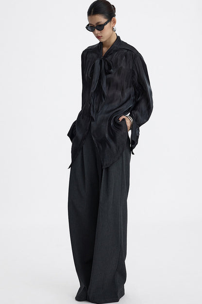 Pleated Pinstripe Wide-Leg Trousers