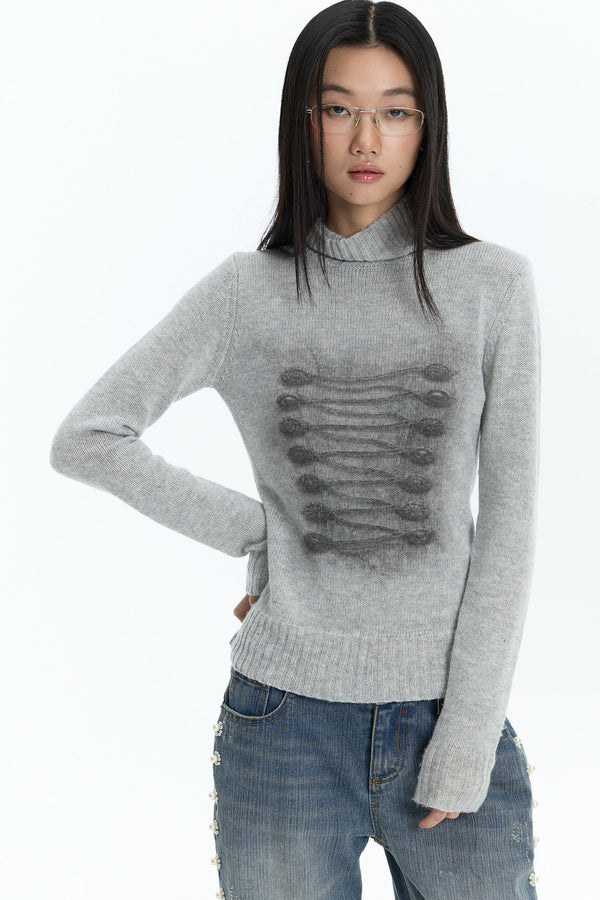 Palace Print Stretch Knit Stand Collar Sweater
