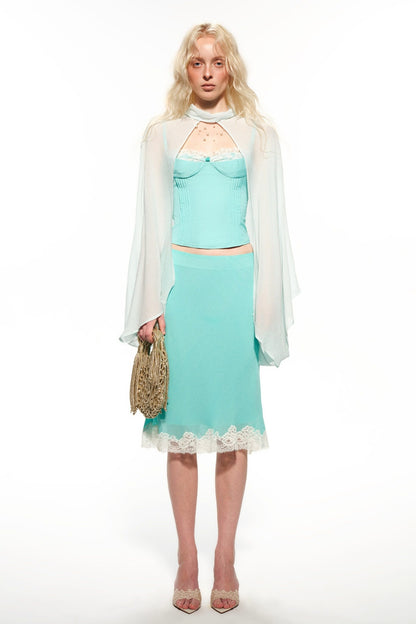 Mint Green Suspender Lace Fishtail Skirt Set-Up