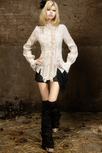 Lace Sequin Ruffle Gothic Shirt