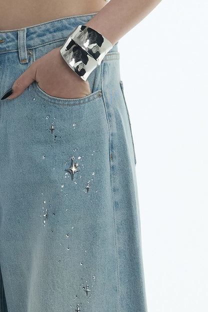 Jeans a gamba larga blu chiaro di luna