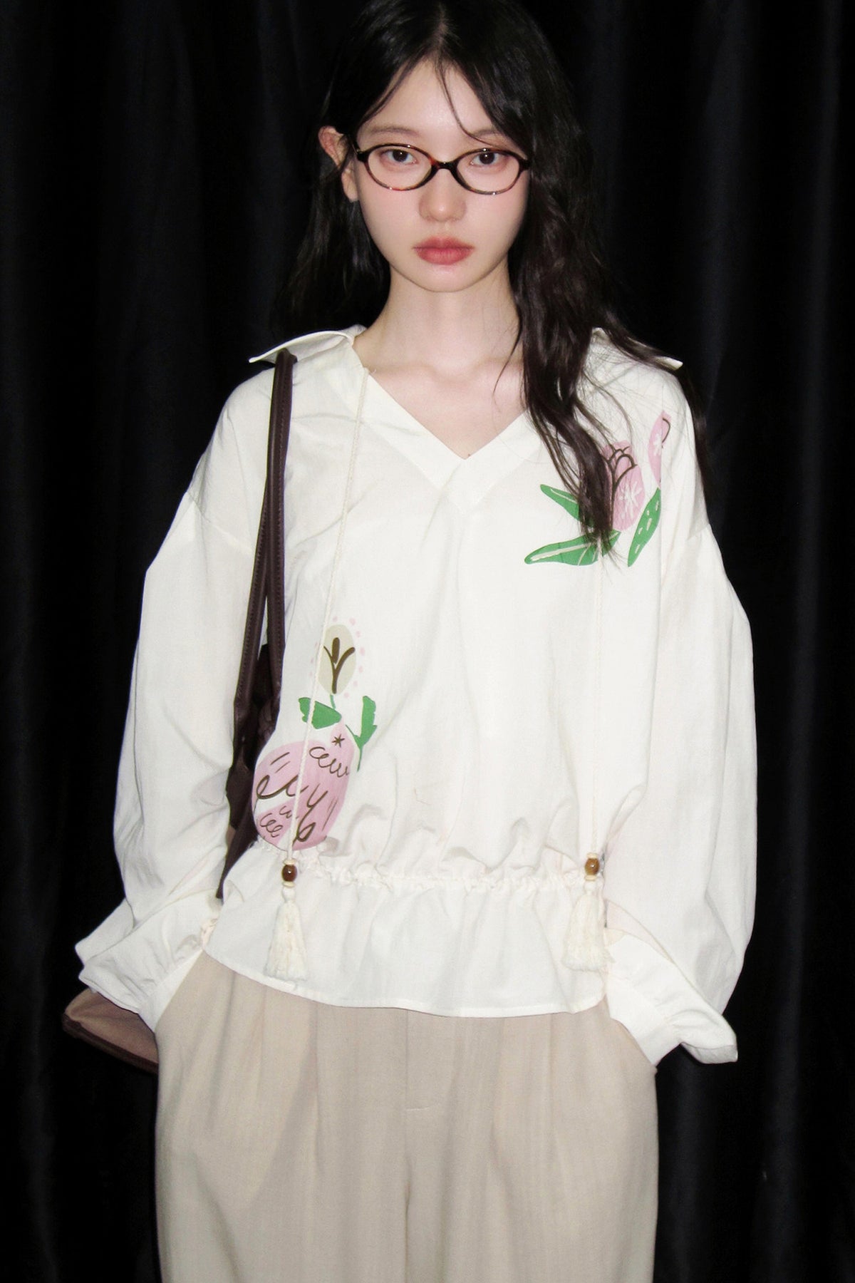 Bird And Rose Print Tencel Cotton Top