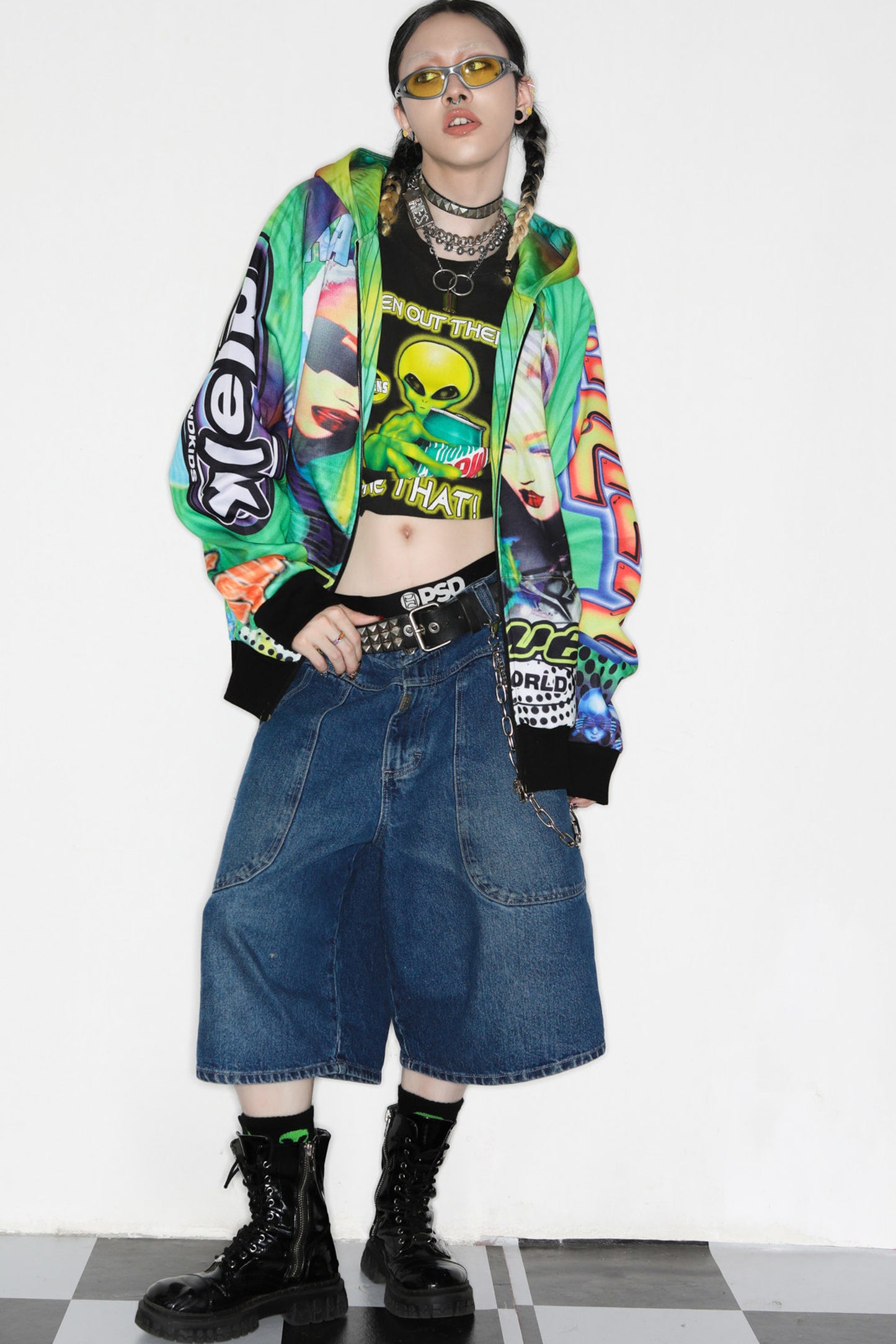 Y2K Alien Rave Print Hooded Jacket