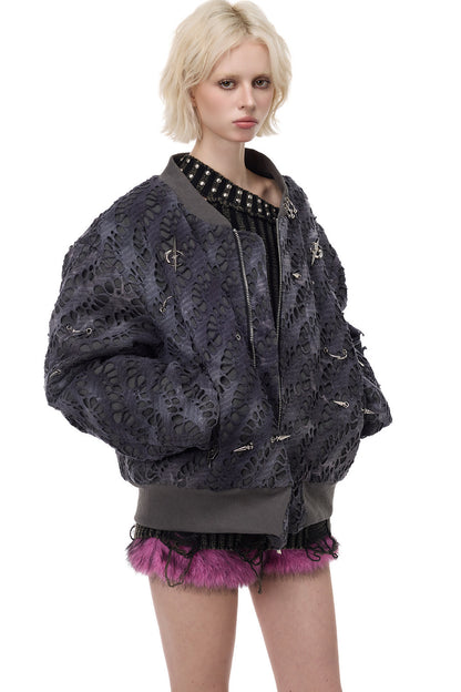 Y2K Rivet Honeycomb Bomber Jacket
