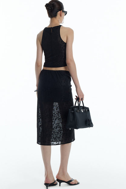 Lace Jacquard Tank Top and Skirt Set-Up