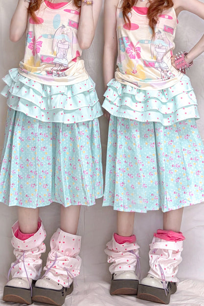 Mint Floral Asymmetrical Skirt