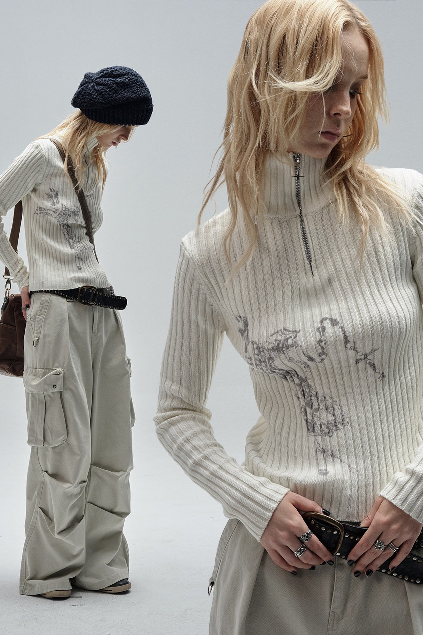 Punk Print Ribbed Half-Zip Sweater