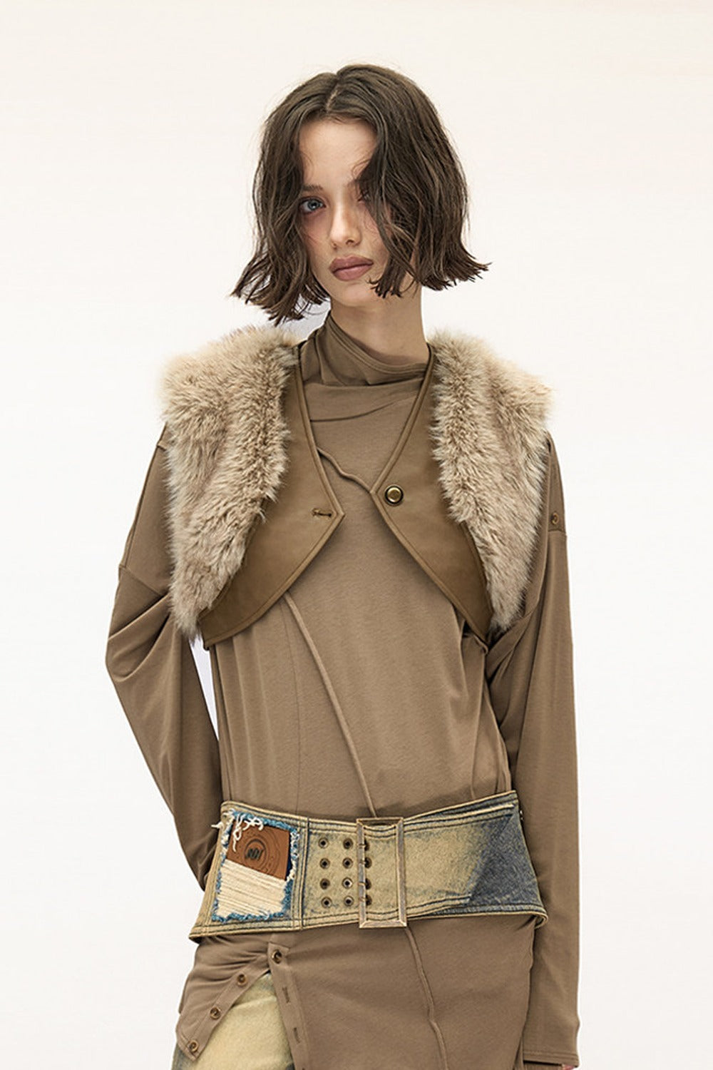 Layered Patchwork Fur Trim Vest