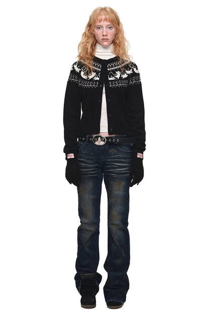 Cardigan jacquard con motivo a isole Fair Isle e gatti