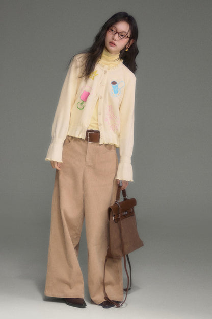 Hand-Painted Embroidered Bell-Sleeve Knit Cardigan
