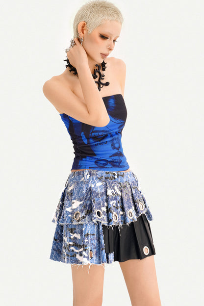 Blue Printed Tube Top