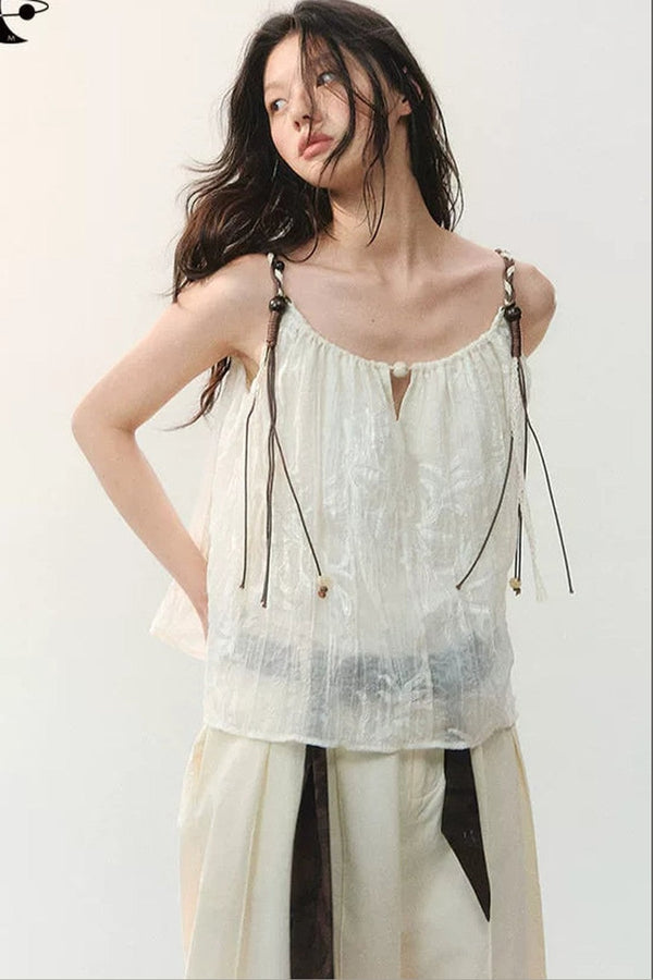 Beaded Braided Pleated Camisole Top