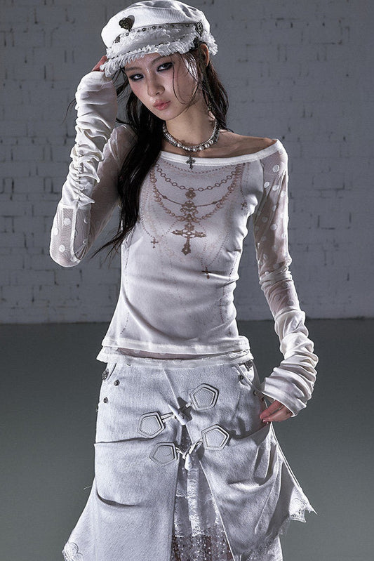 Baroque Flocked Wing Embroidered Blouse