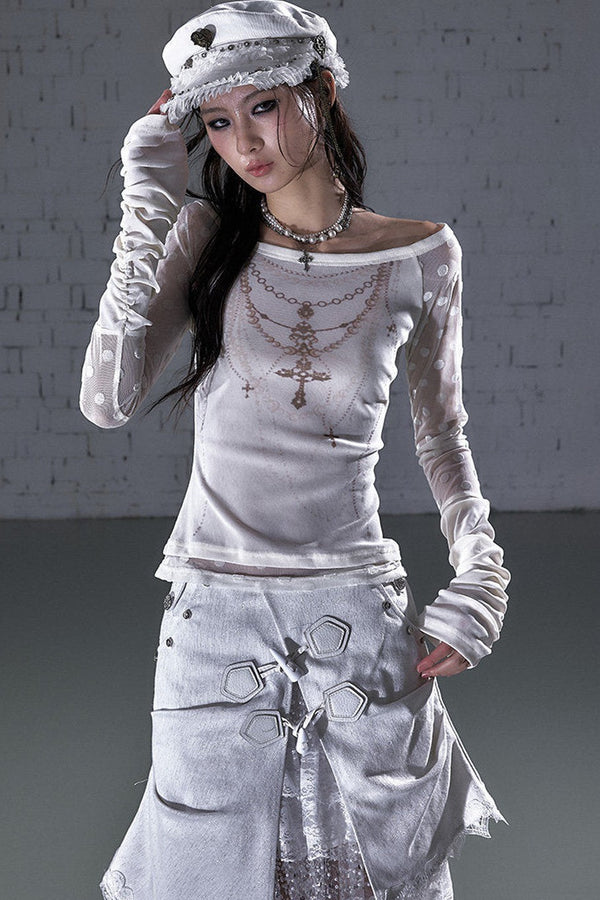 Baroque Flocked Wing Embroidered Blouse