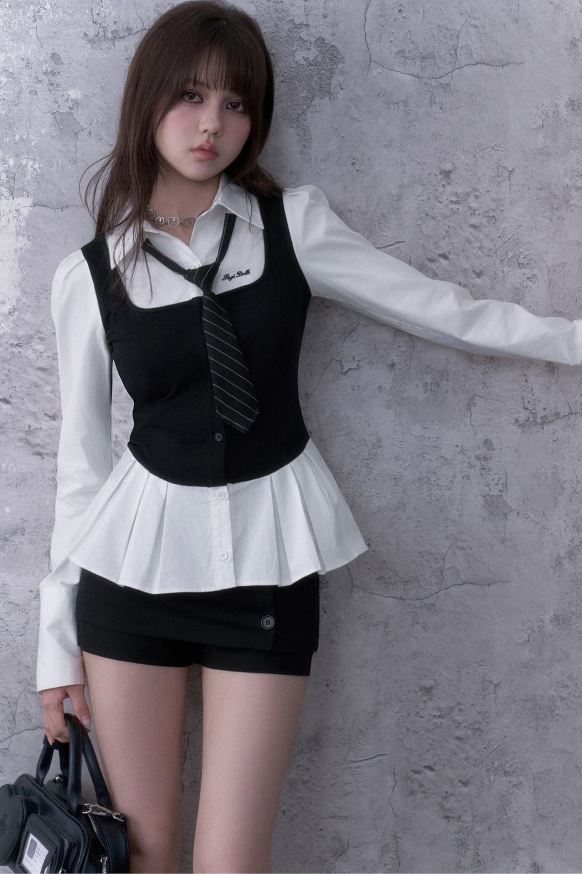 Black White Layered-Look Shirt Set-Up