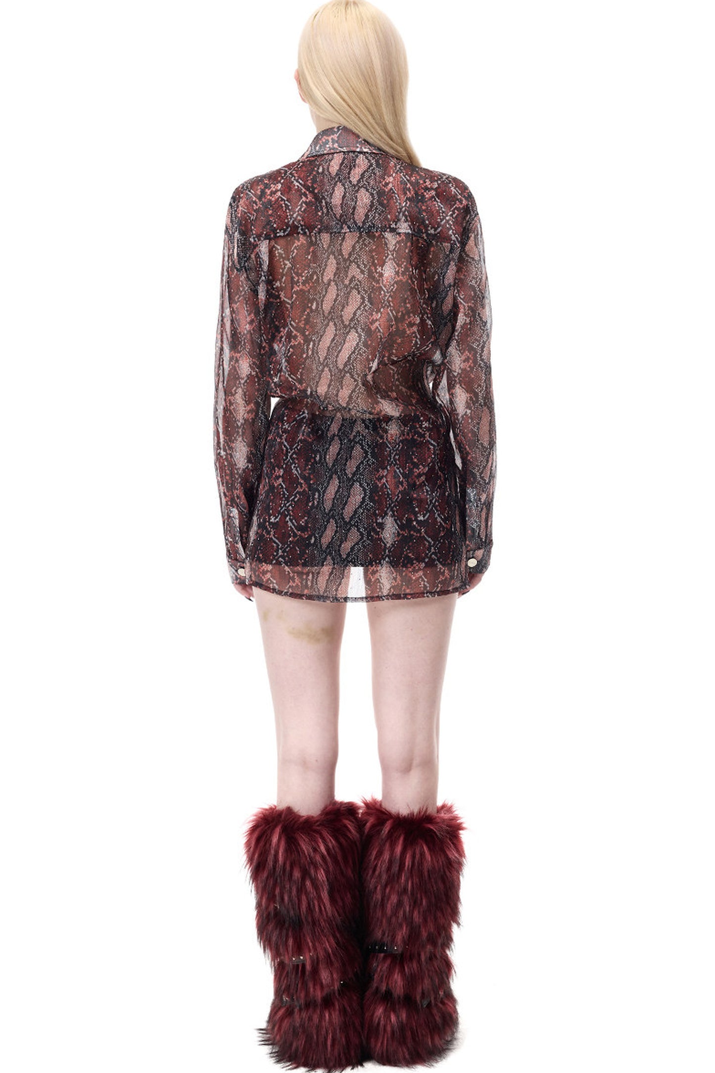 Leopard Rhinestone Mesh Blouse Set