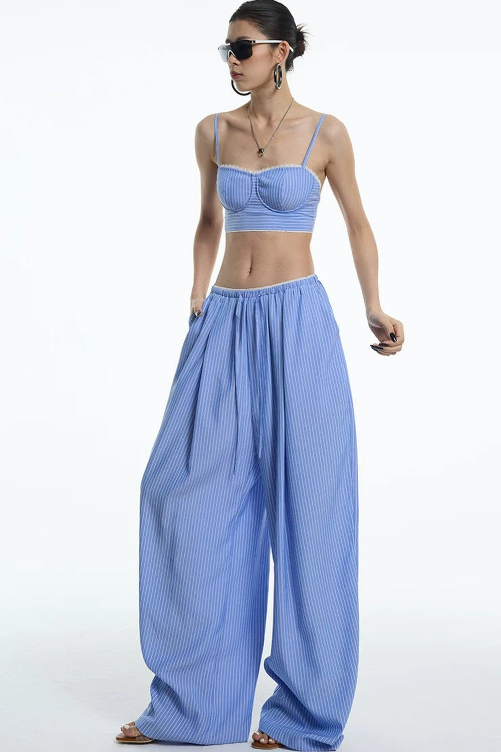 Nautical Blue White Lace Top