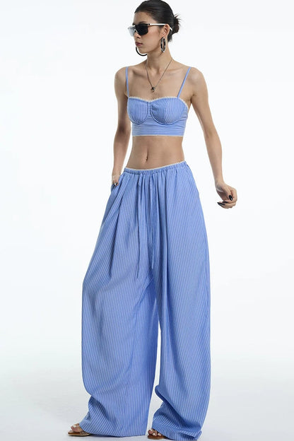 Nautical Blue White Lace Top