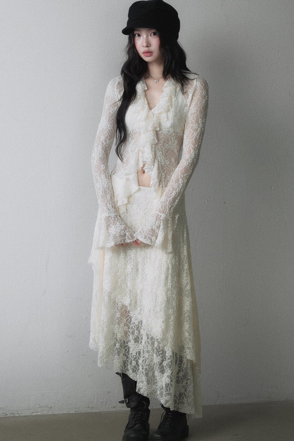 Lace Jacquard Top and Asymmetrical Skirt Set-Up