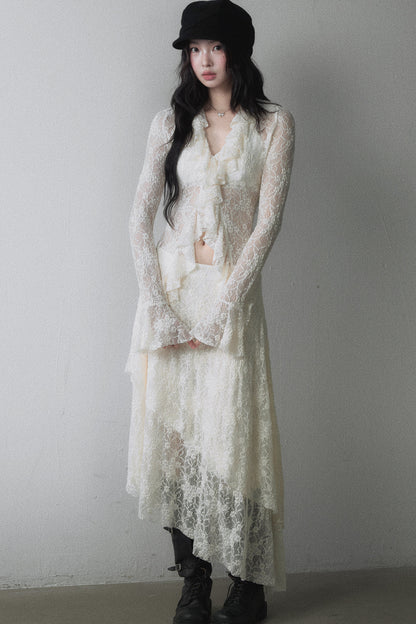Lace Jacquard Top and Asymmetrical Skirt Set-Up