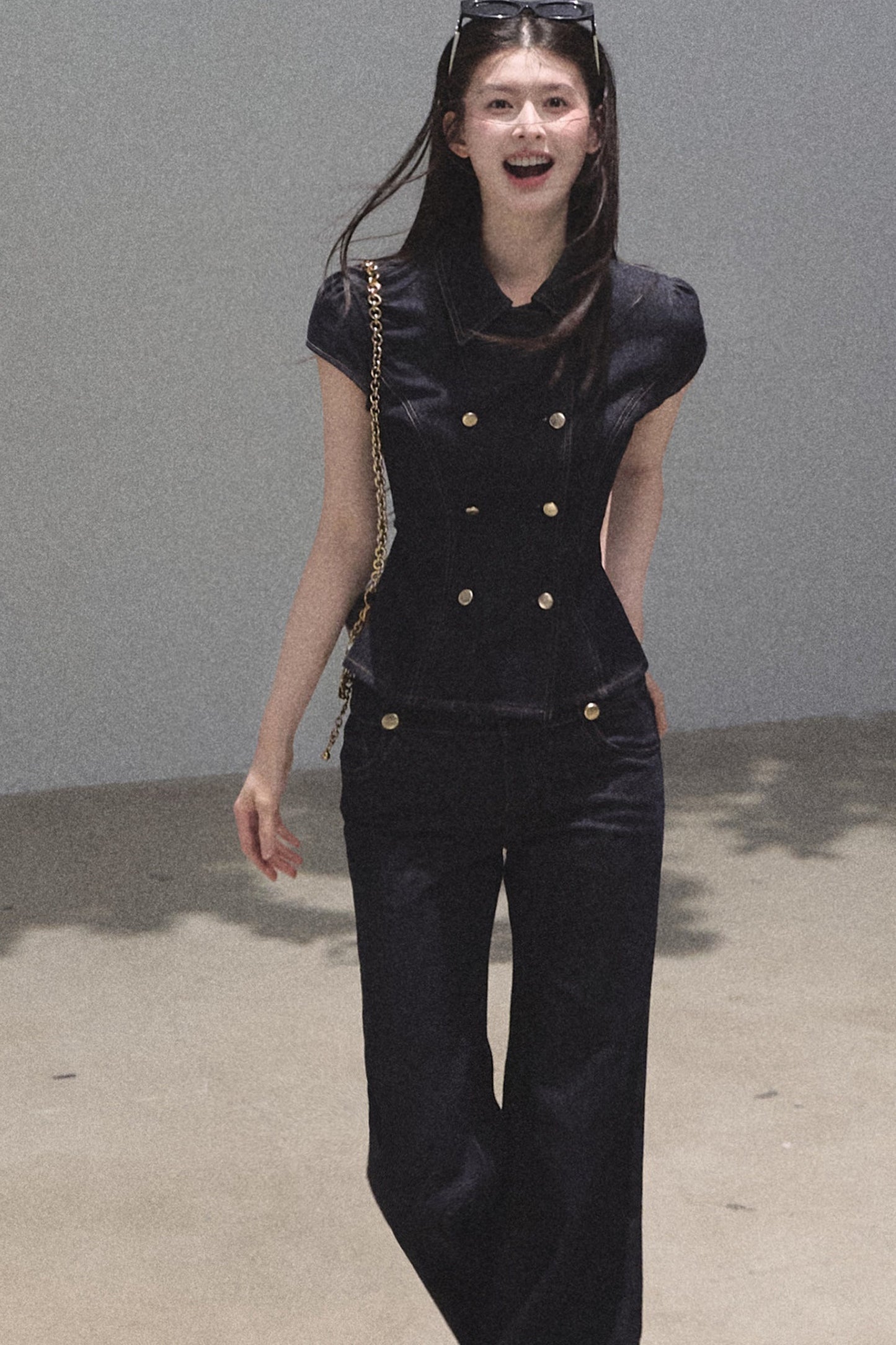 Retro Denim Waist-Cinching Dress Set-Up