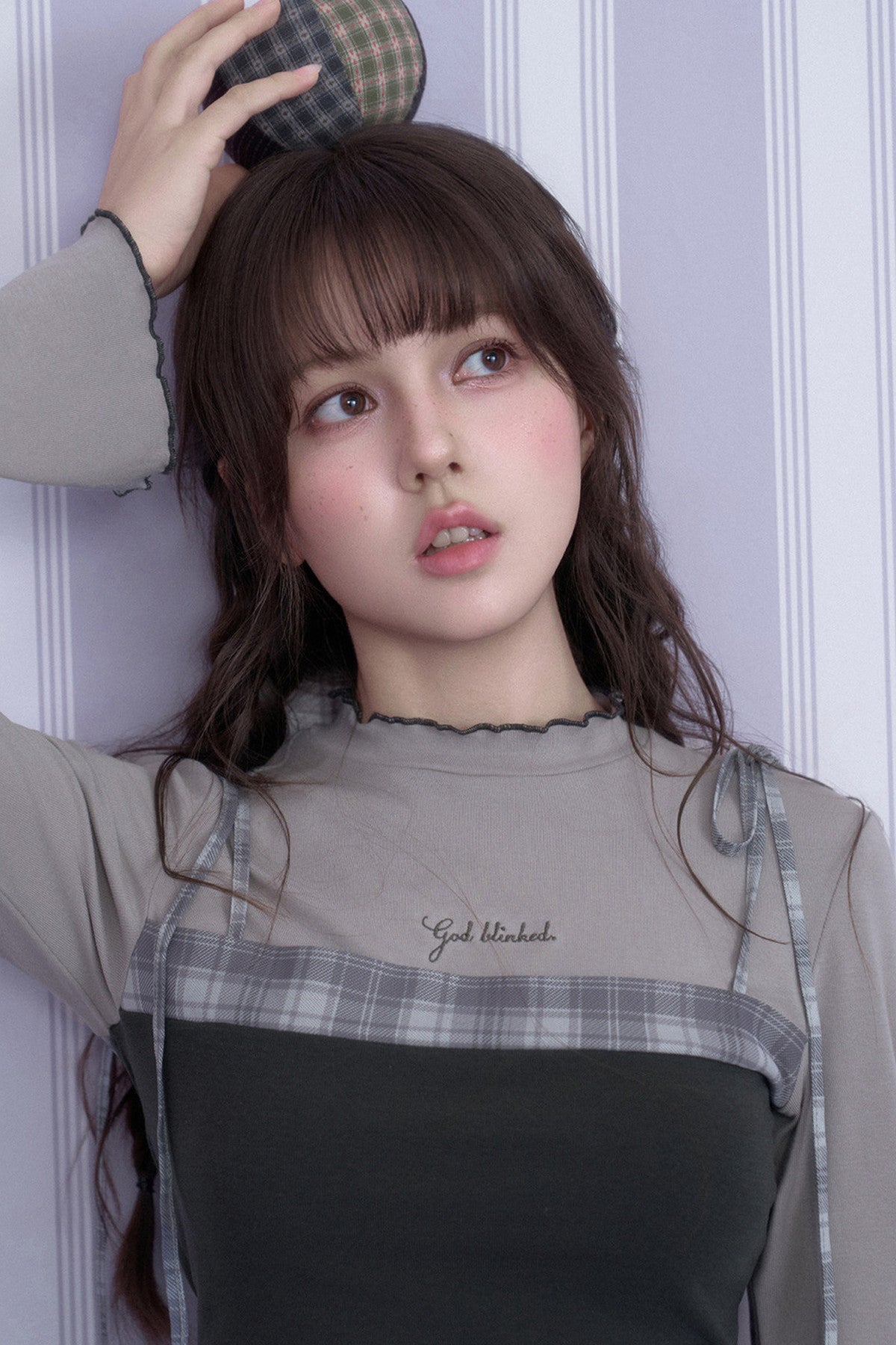Gray Plaid Layered-Look Blouse