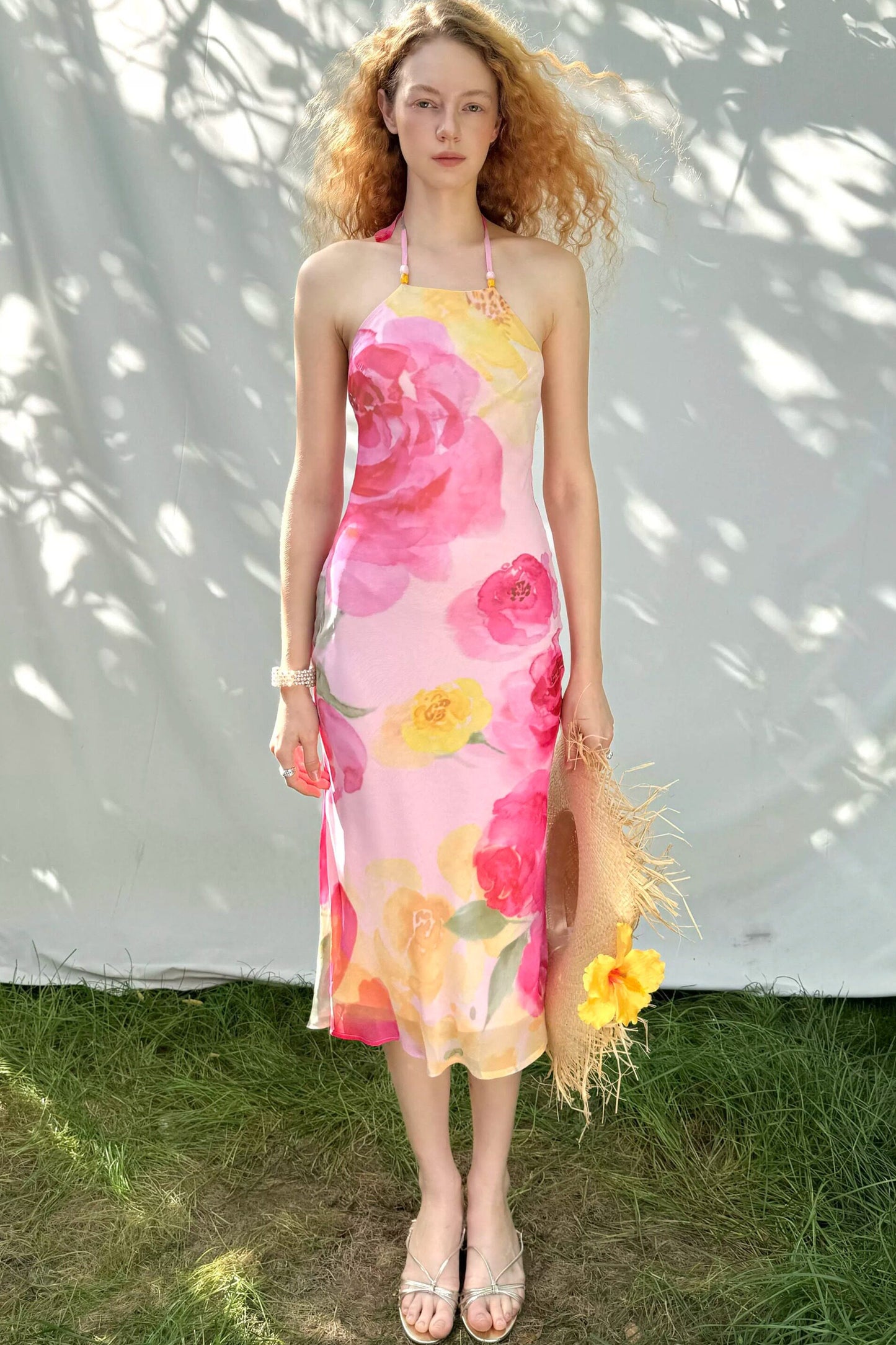 Watercolor Floral Halter Maxi Dress