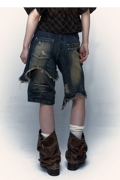 Pantaloncini di jeans effetto vissuto a gamba ampia