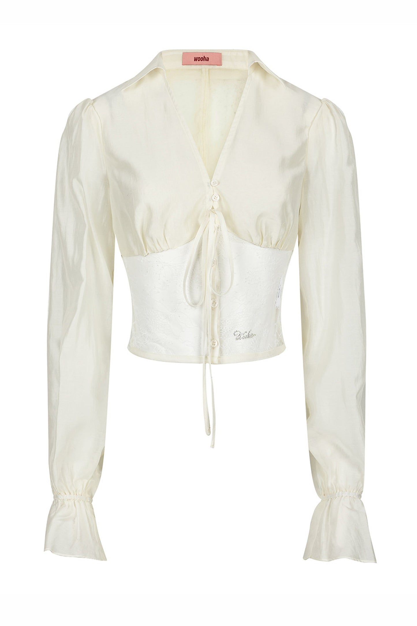 Short Lace Panel V-Neck Shirt