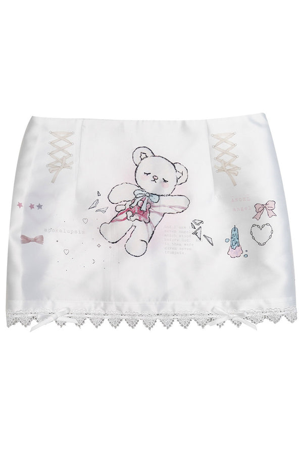 Bear Print Bow Short Skirt