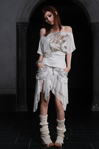 Printed Off-Shoulder Short-Sleeve T-Shirt