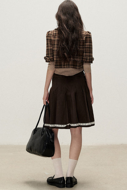 Retro Woolen Pleated Short Jacket